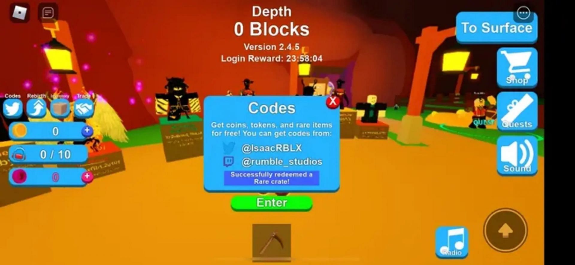 The code redemption screen (Image via Roblox)