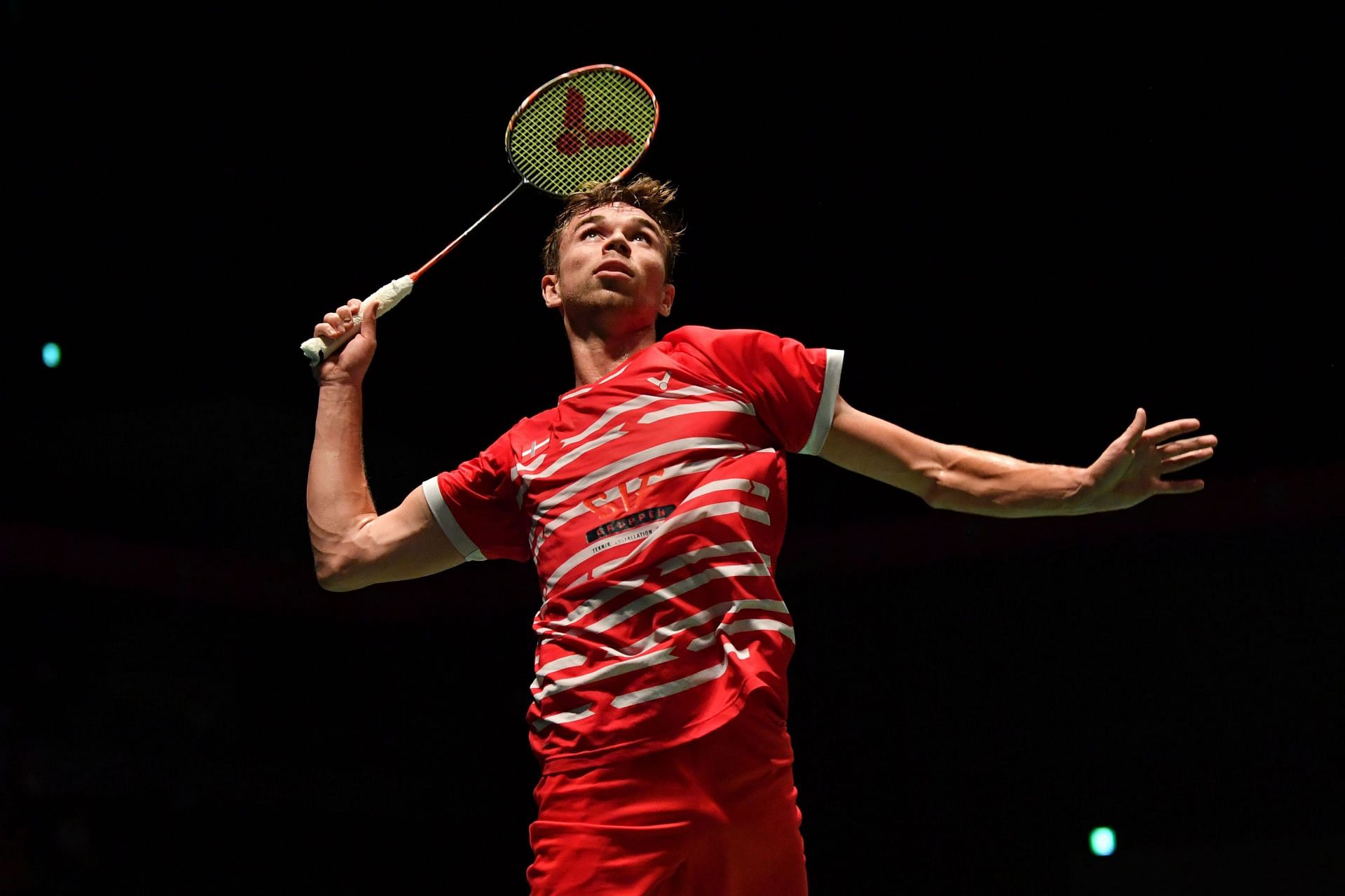 Rasmus Gemke aims for a smash at an earlier edition of the Yonex Japan Open (Image courtesy: Getty Images)
