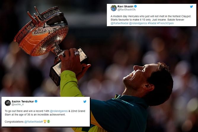 "Just insane. Salute forever" - Tendulkar to Sehwag, Indian cricket fraternity hails Rafael Nadal after 'King of Clay' wins 14th French Open title