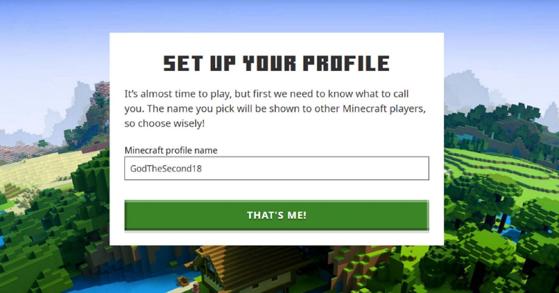 The profile setup on Minecraft&#039;s main website (Image via u/League_Lord/Reddit)