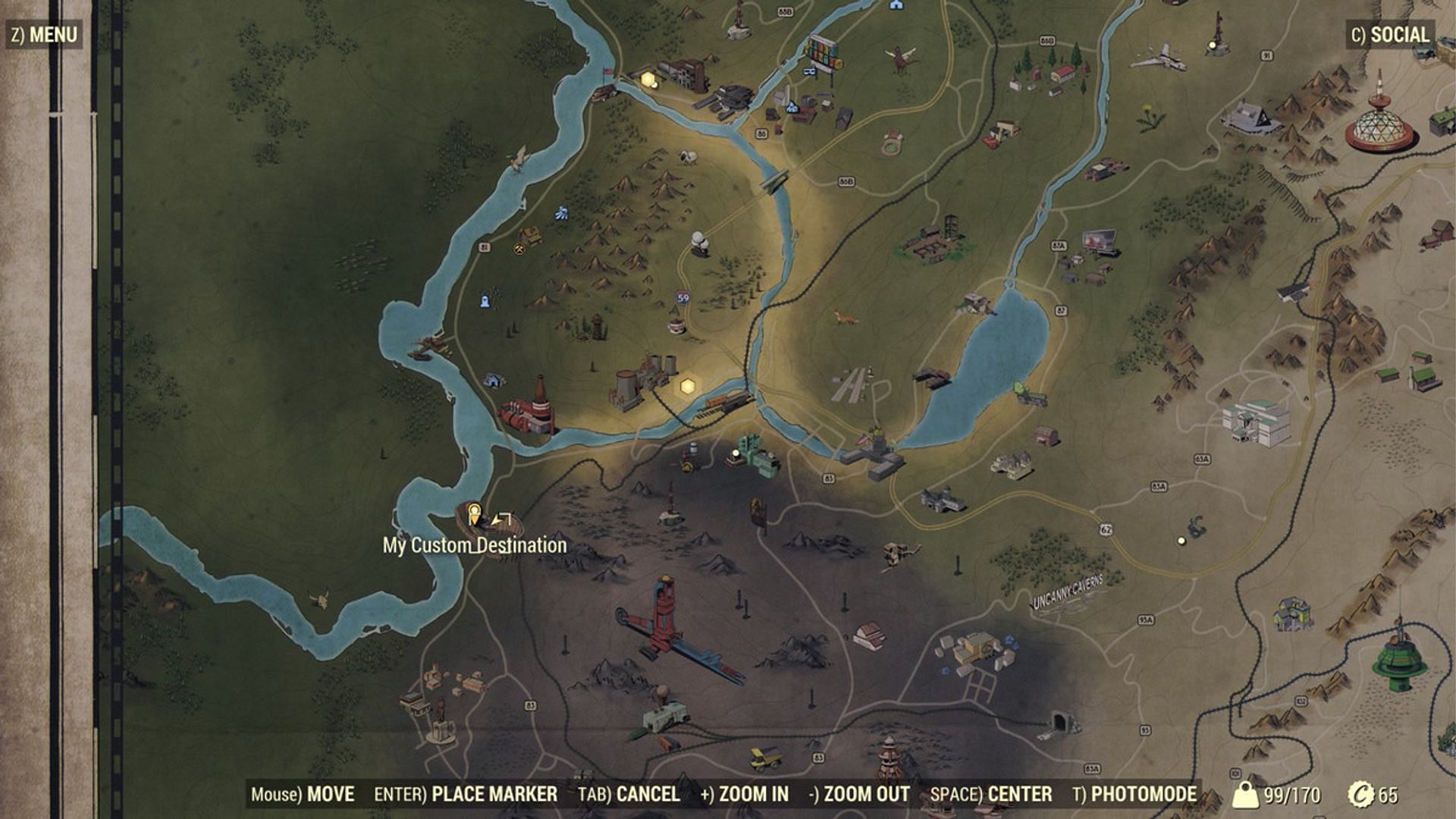 A player with Camden Park marked on their map (Image via Bethesda)