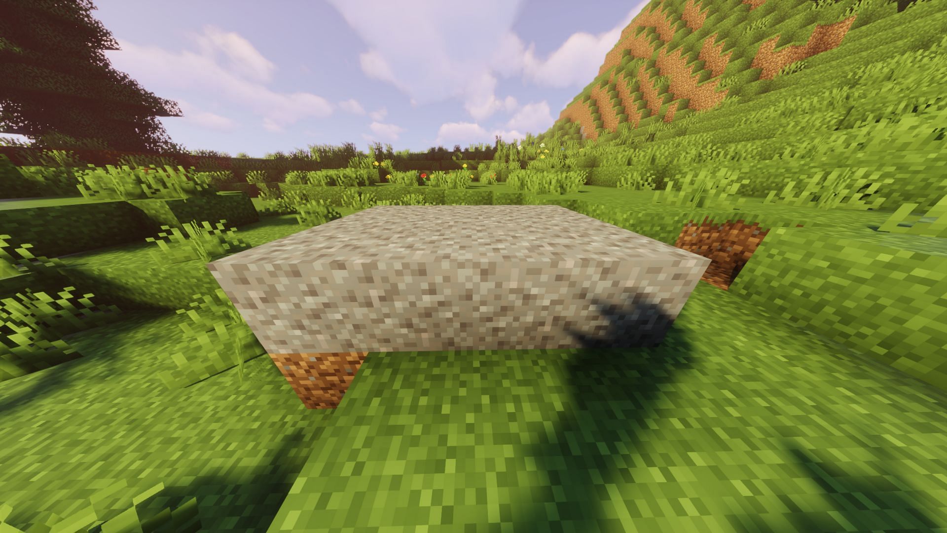 Gravel can fall when not receiving support from below (Image via Minecraft)