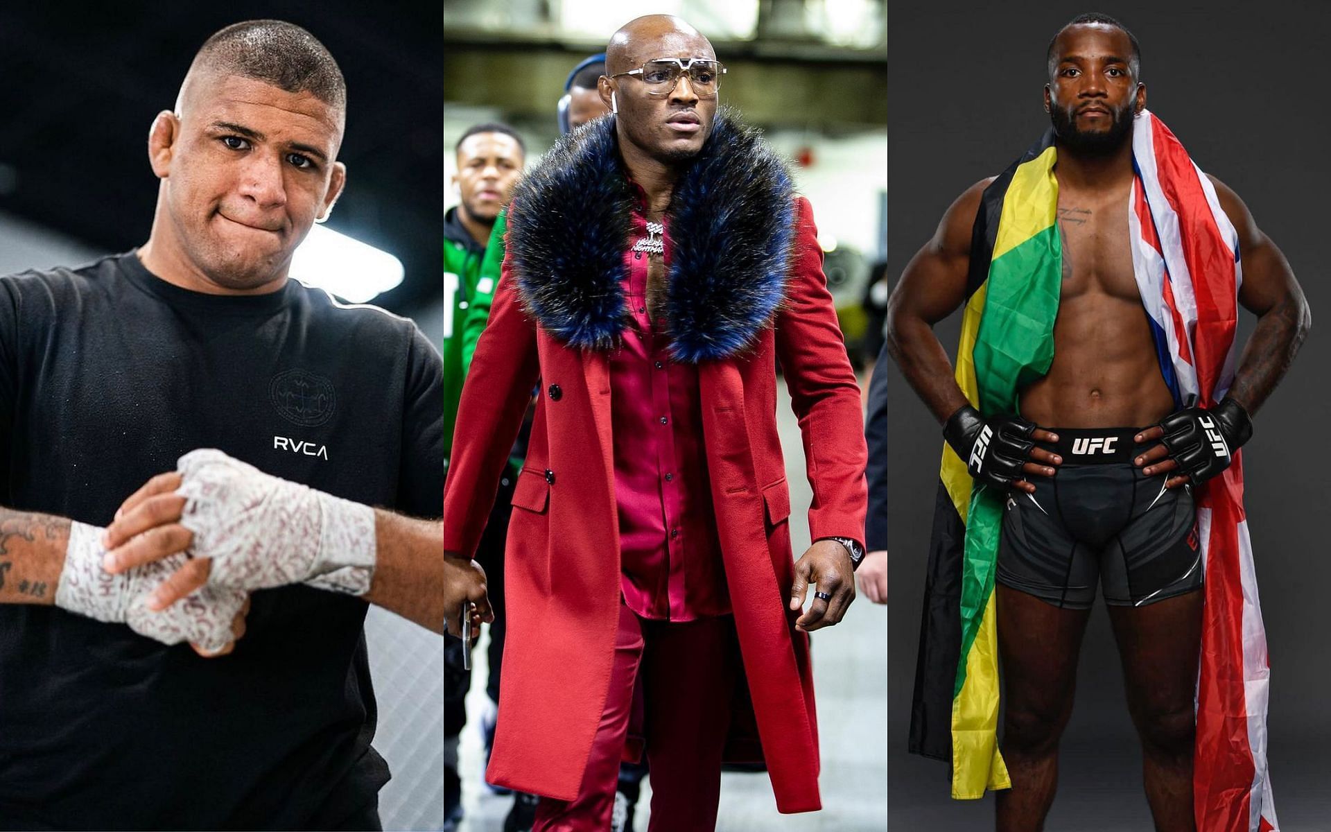 (L-R) Gilbert Burns, Kamaru Usman, Leon Edwards [Images via @gilbert_burns, @usman84kg, and @leonedwardsmma on Instagram]