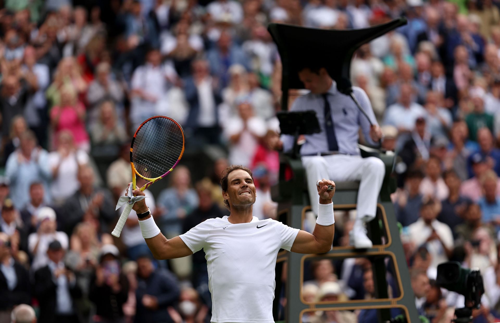 Rafael Nadal celebrates following his victory over Francisco Cerundolo.