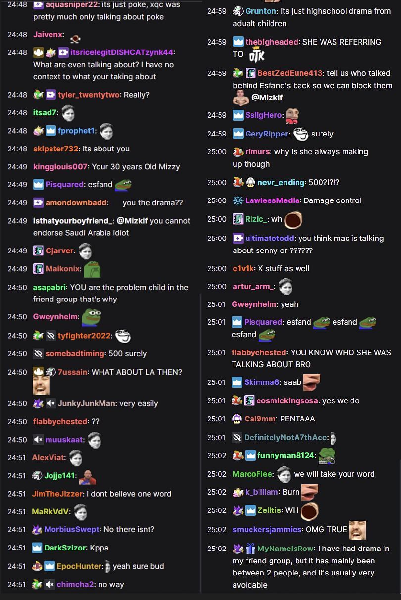 Twitch chat reacts to the streamer&#039;s address (Image via Mizkif/Twitch)