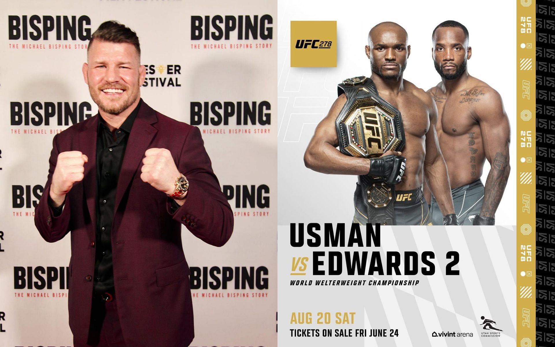 Michael Bisping (left), poster for Kamaru Usman vs. Leon Edwards 2 (right) [Images courtesy of Getty and @ufc on Instagram]