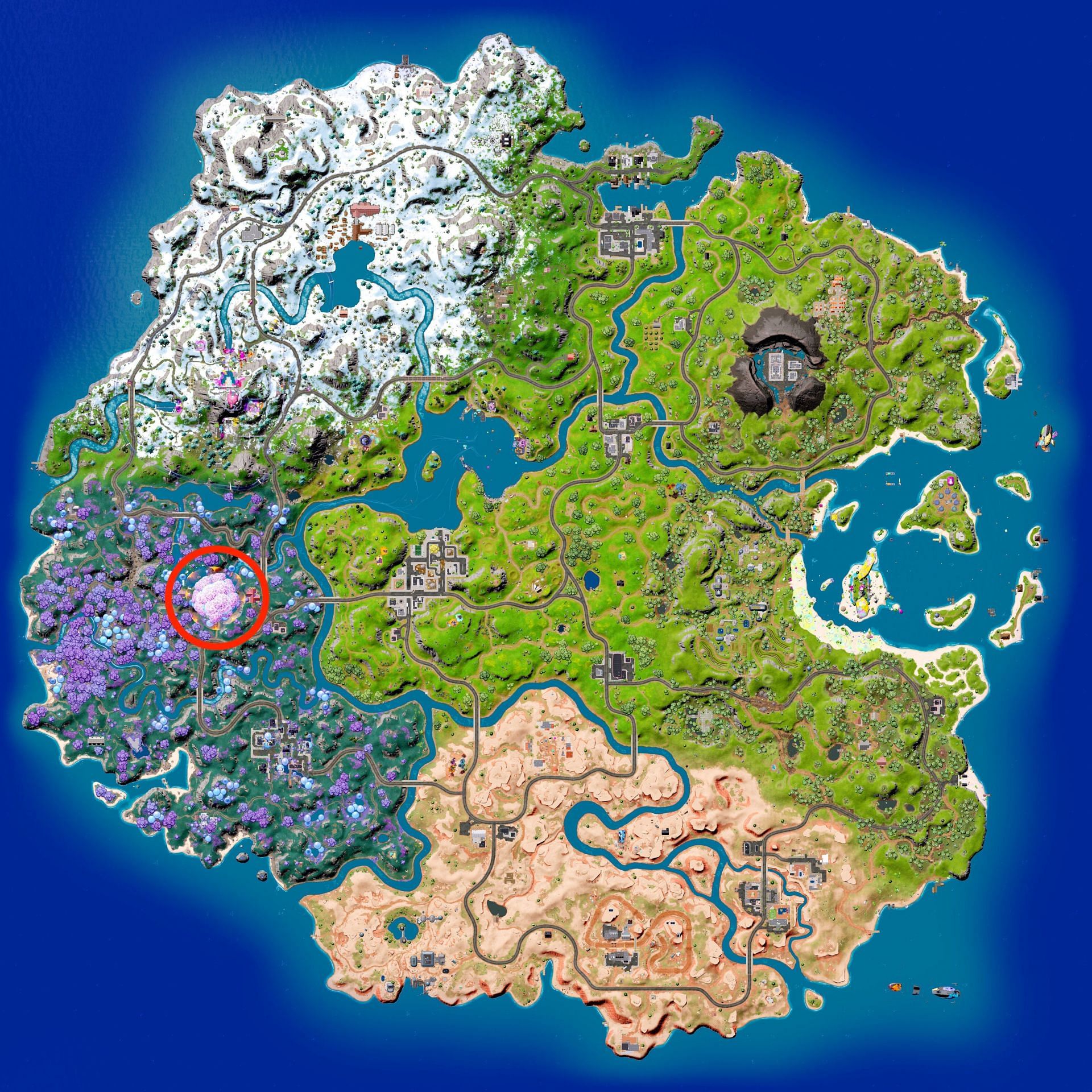 Location of Reality Tree in Fortnite Chapter 3 Season 3 (Image via Sportskeeda)