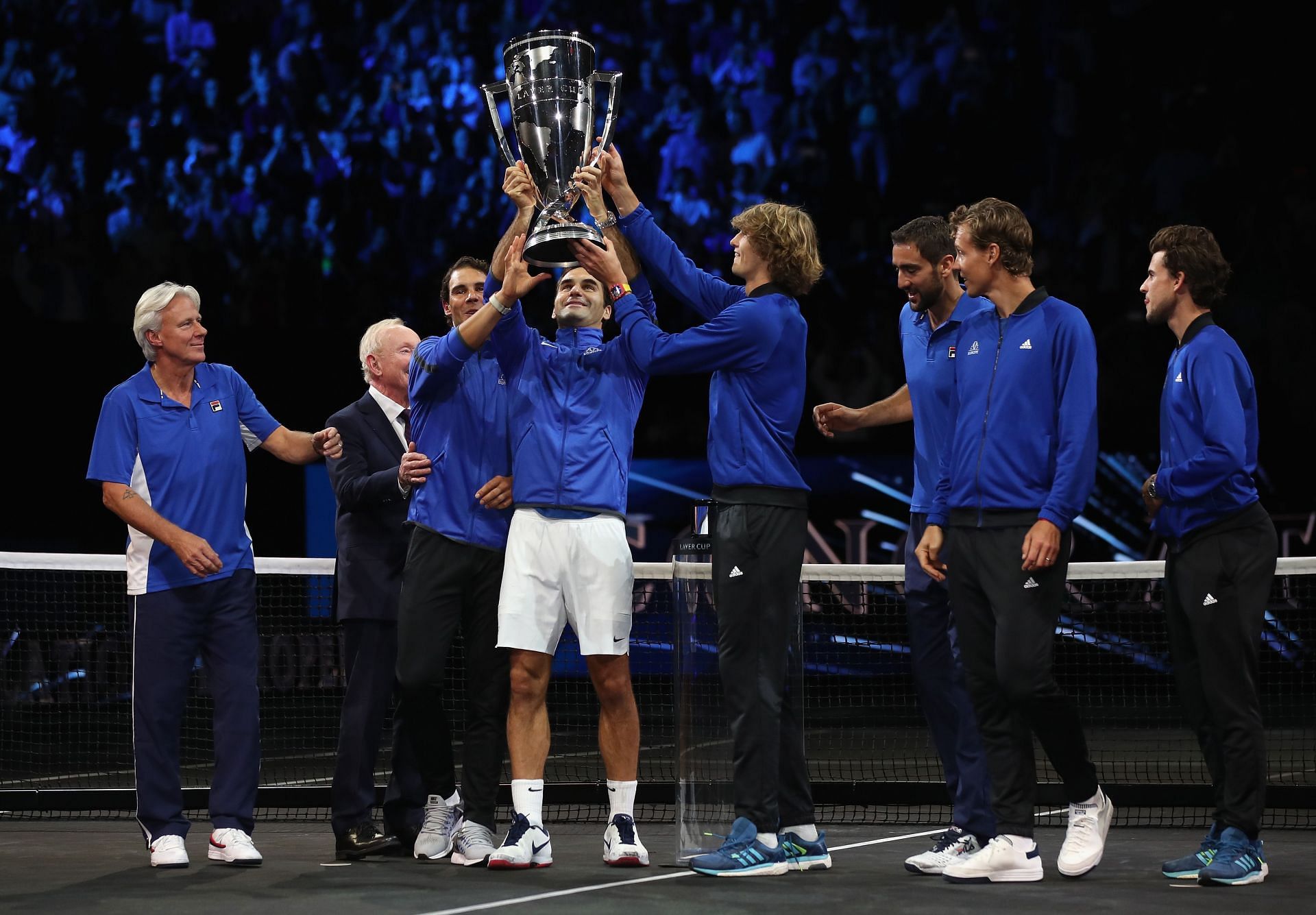 Team Europe hold aloft the Laver Cup at the inaugural edition in 2017