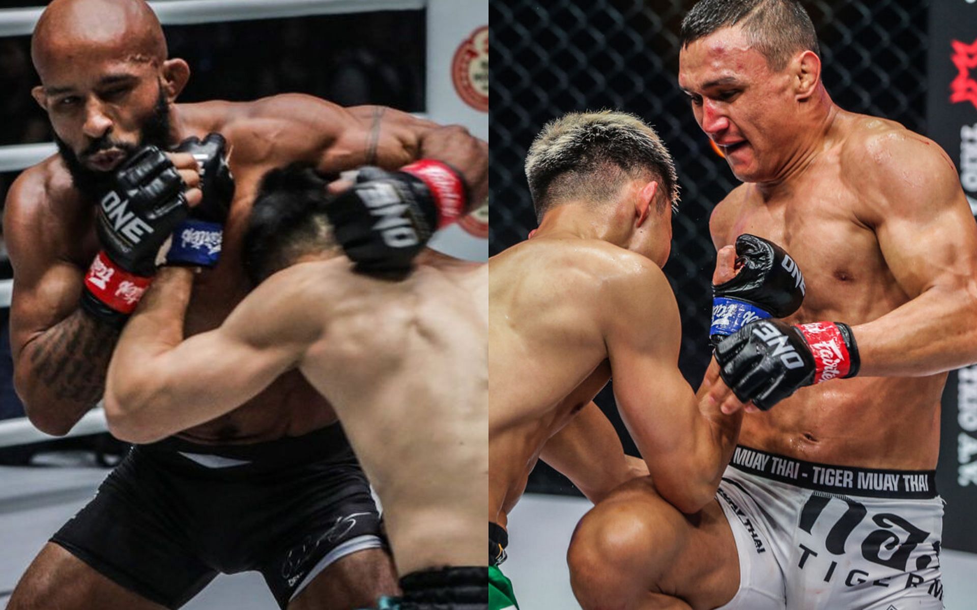 Demetrious Johnson (L) and Kairat Akhmetov (R) both claimed victories over Tatsumitsu Wada, but in different manners. | [Photo: ONE Championship]