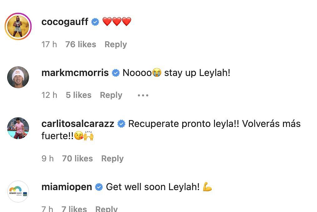 Coco Gauff and Carlos Alcaraz sent their good wishes to Leylah Fernandez