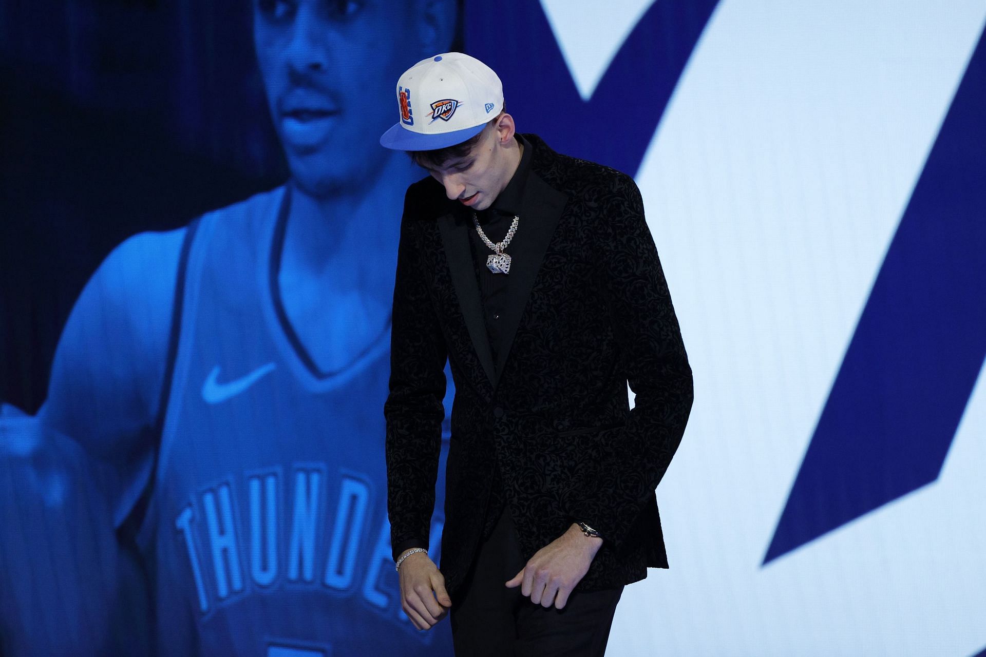 Oklahoma City Thunder draft pick Chet Holmgren at the NBA draft.