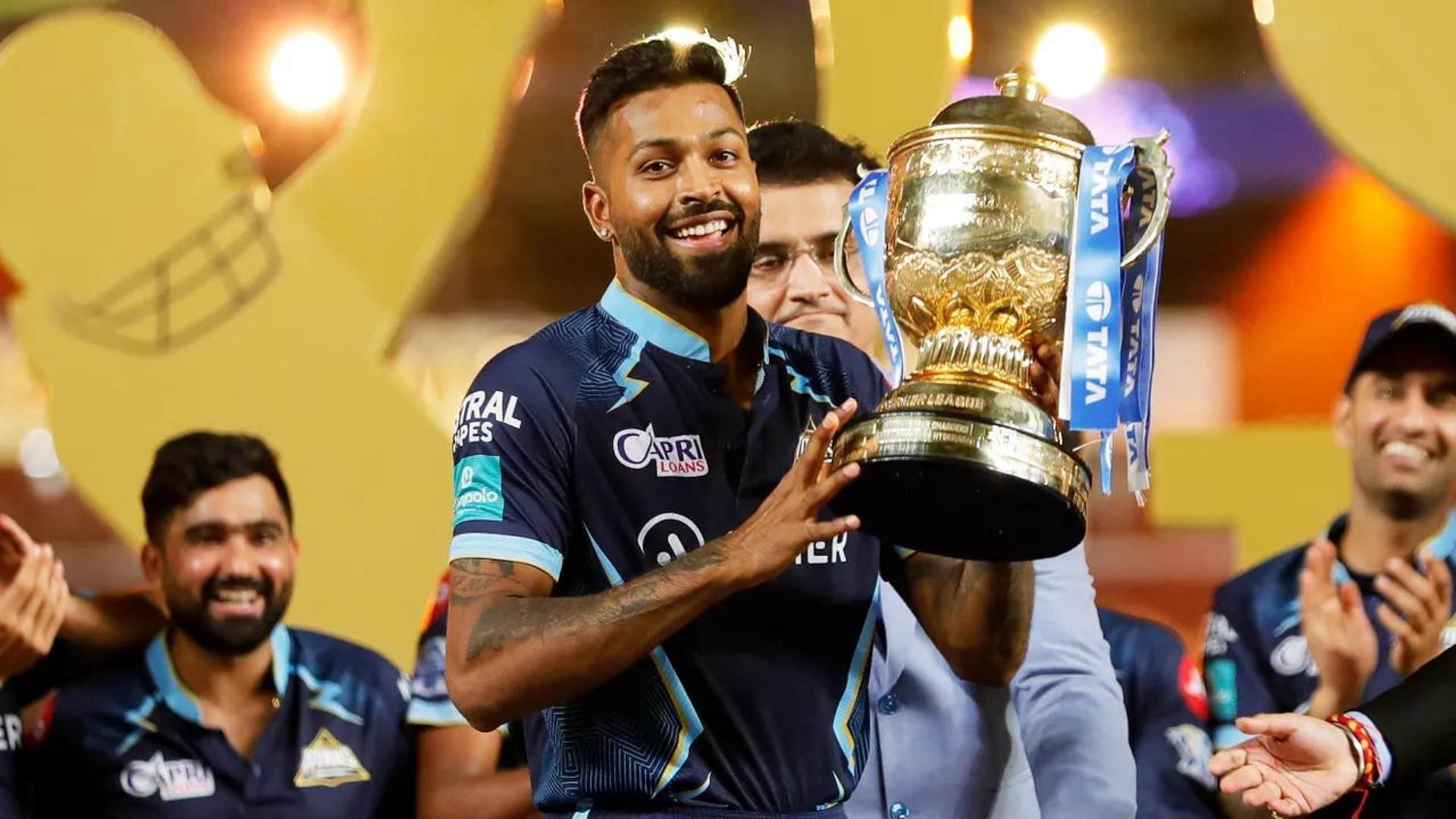 Hardik Pandya celebrating with the IPL 2022 trophy. (P.C.:iplt20.com)