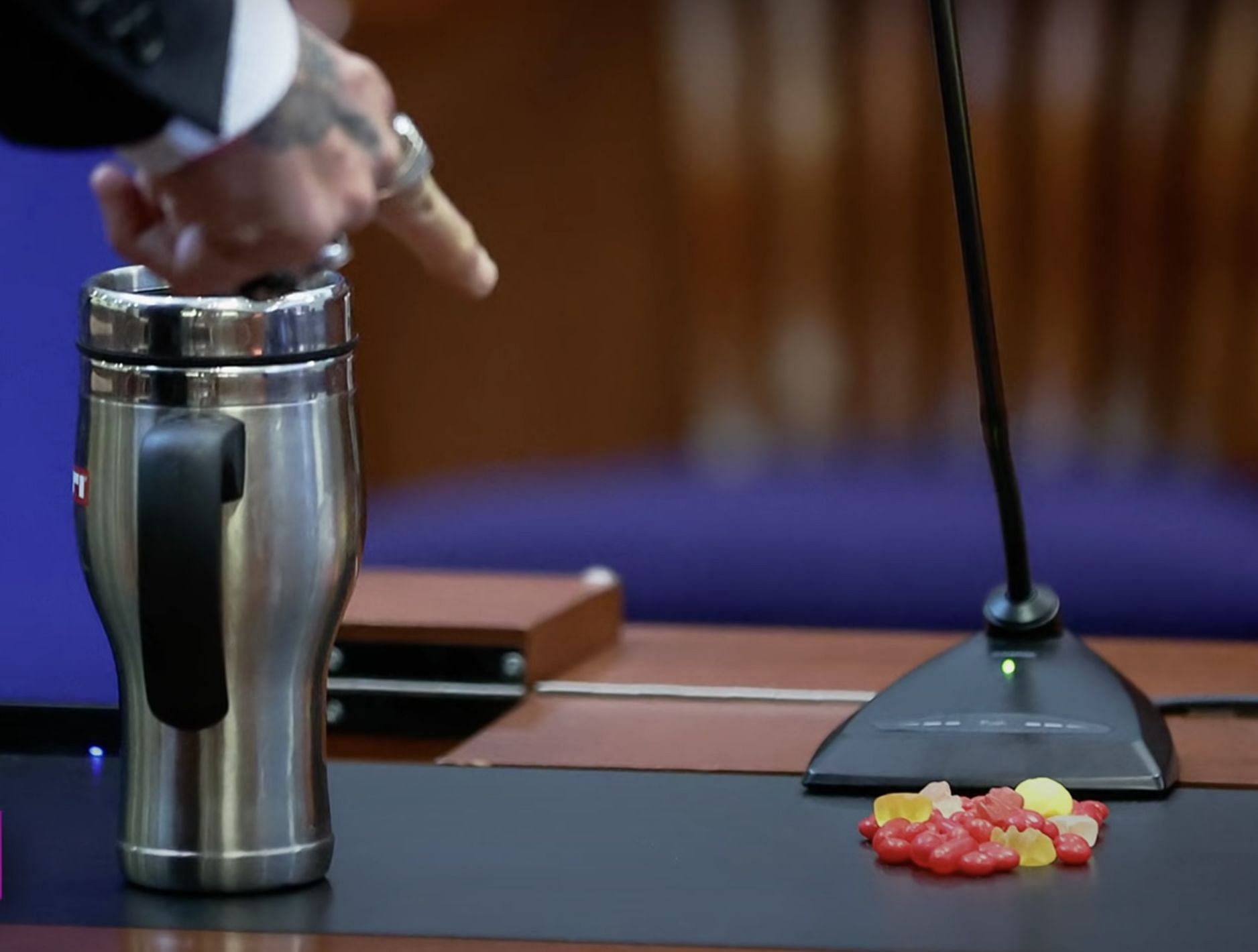 Johnny Depp brings Gummy Bears to courtroom (image via Twitter)