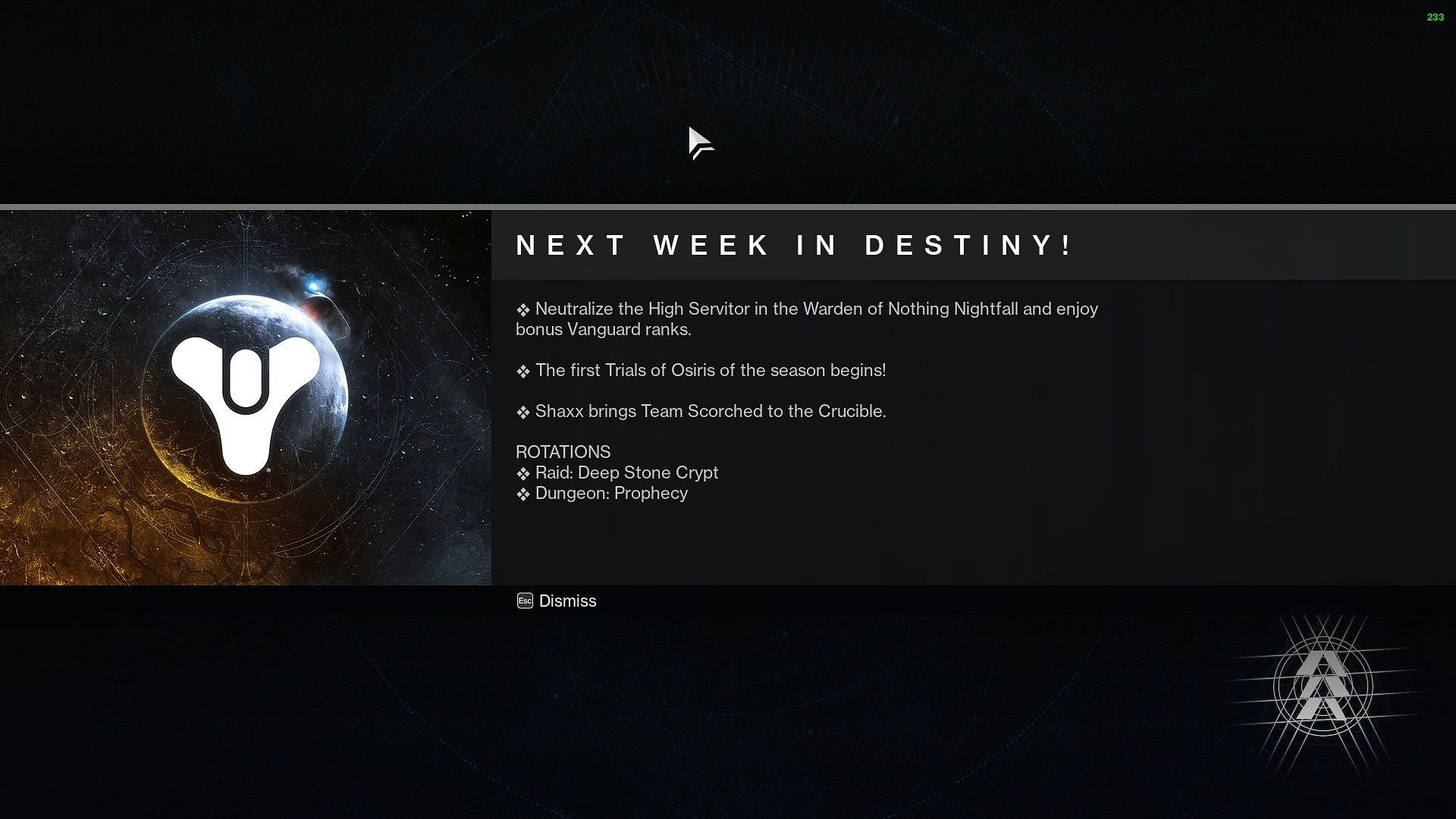 Upcoming content in the weekly reset (Image via Destiny 2)