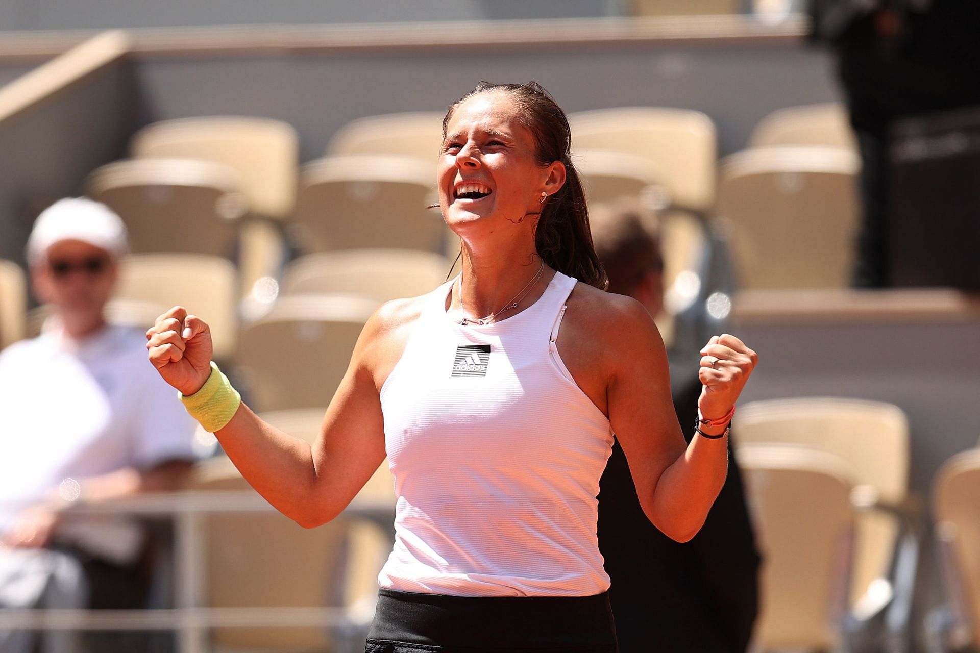 Daria Kasatkina celebrates her quarterfinal win at the 2022 French Open