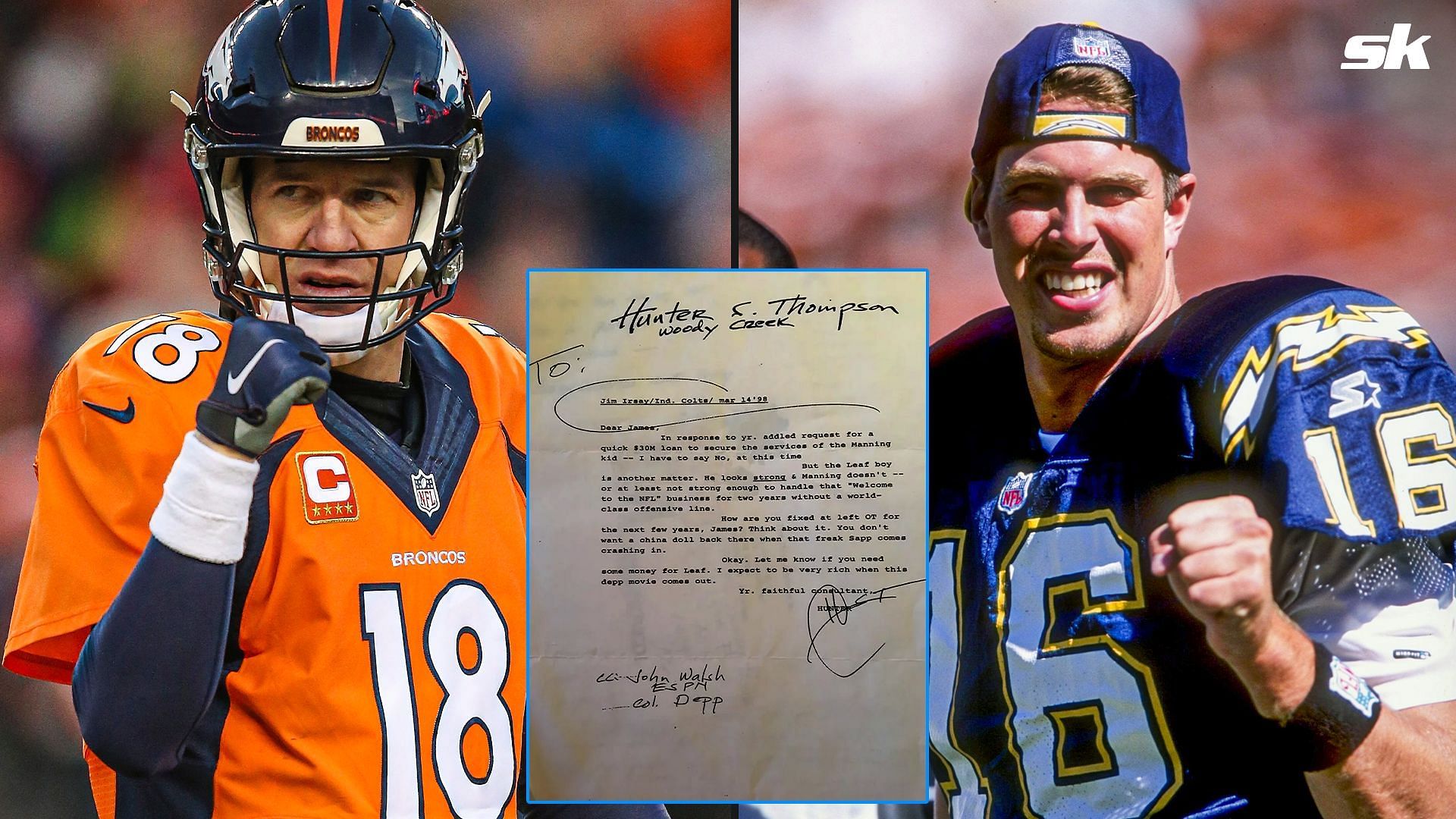 Former Denver Broncos quarterback Peyton Manning and former San Diego Chargers quarterback Ryan Leaf