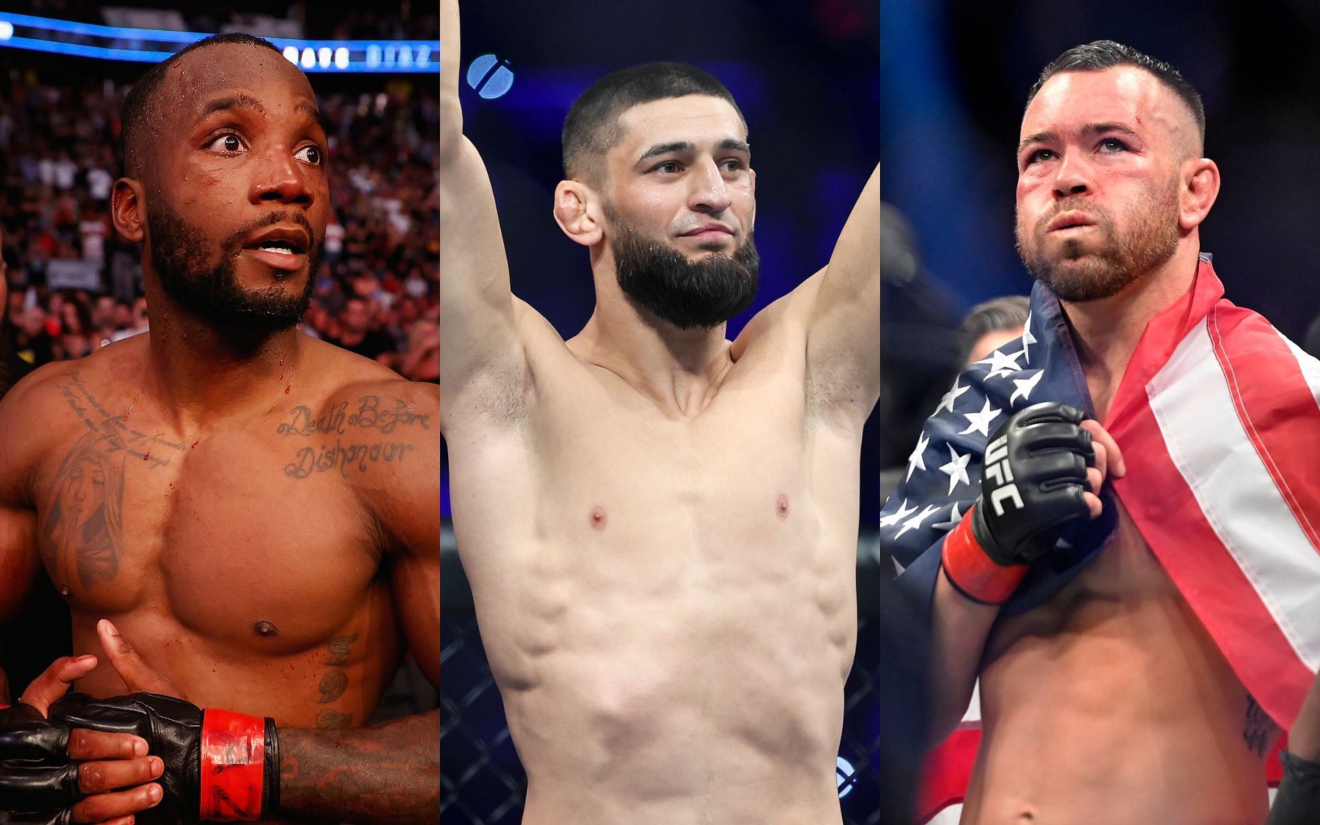 (L-R) Leon Edwards, Khamzat Chimaev, Colby Covington