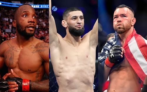 (L-R) Leon Edwards, Khamzat Chimaev, Colby Covington