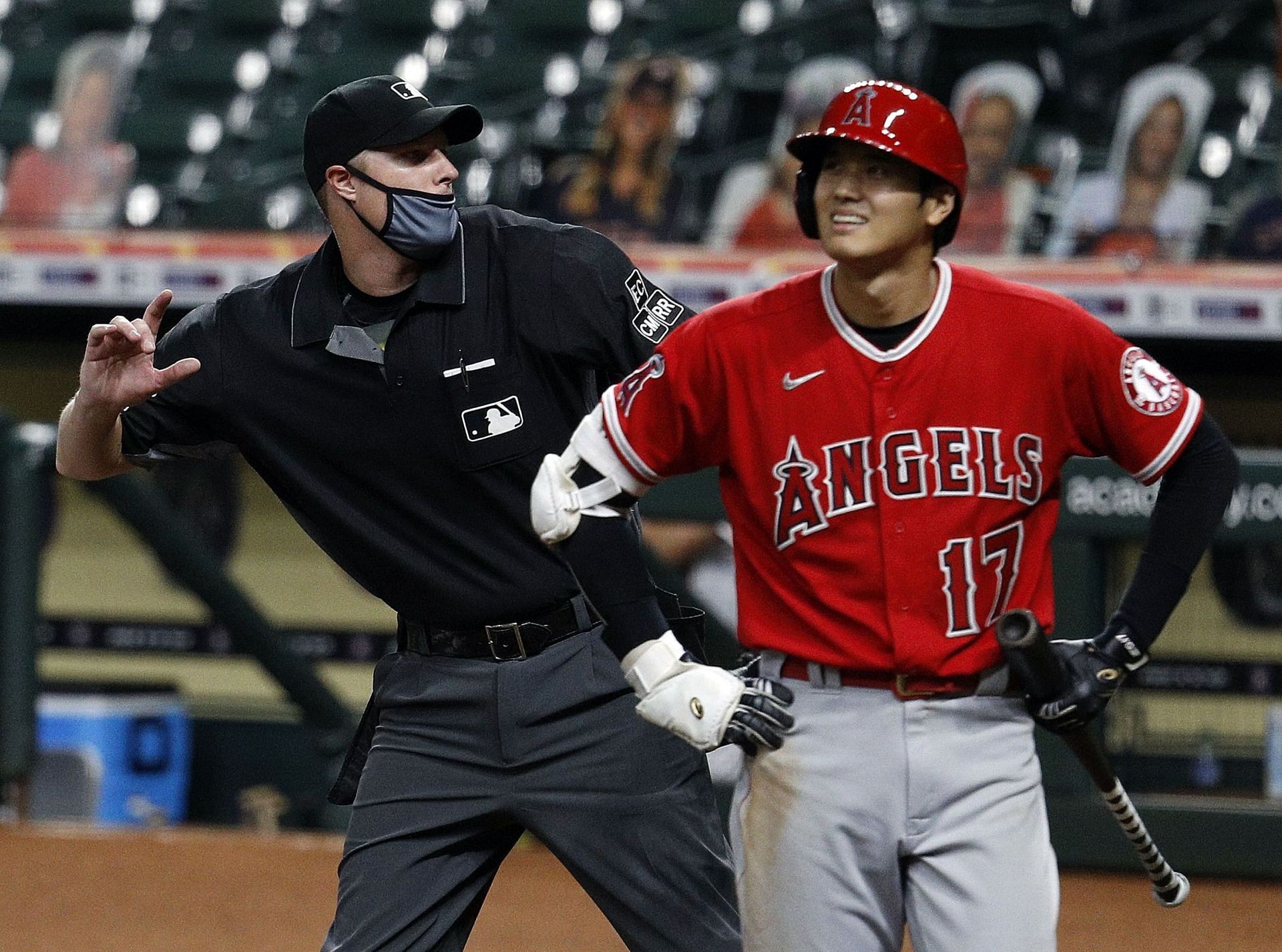 Ohtani at bat for the Los Angeles Angels v Houston Astros