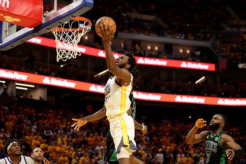 Andrew Wiggins attempts a layup during 2022 NBA Finals - Game Five