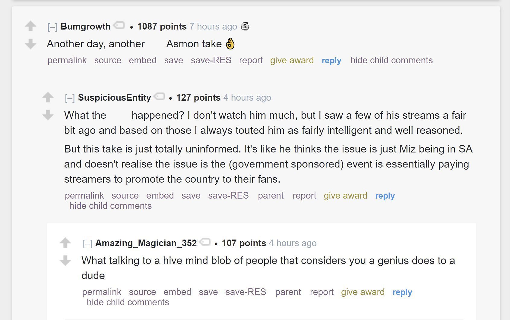 Fans on Reddit react to the streamer&#039;s controversial take (Image via r/LivestreamFail)