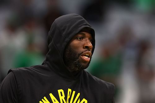 Draymond Green of the Golden State Warriors looks on during warm ups prior to Game 4.