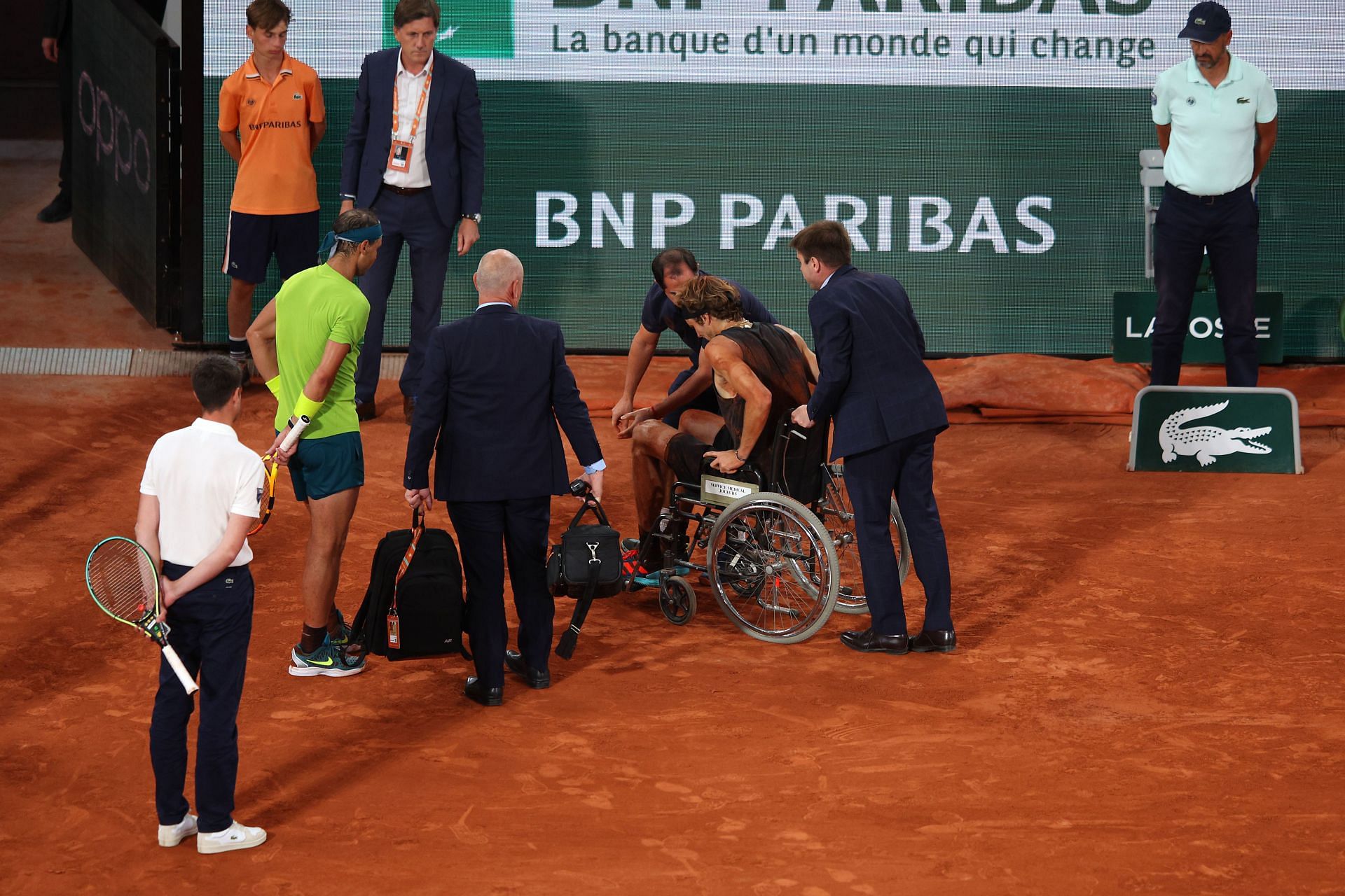 Zverev carried off on a wheelchair after rolling his ankle