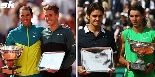 Rafael Nadal with Casper Ruud L) and Roger Federer (R)