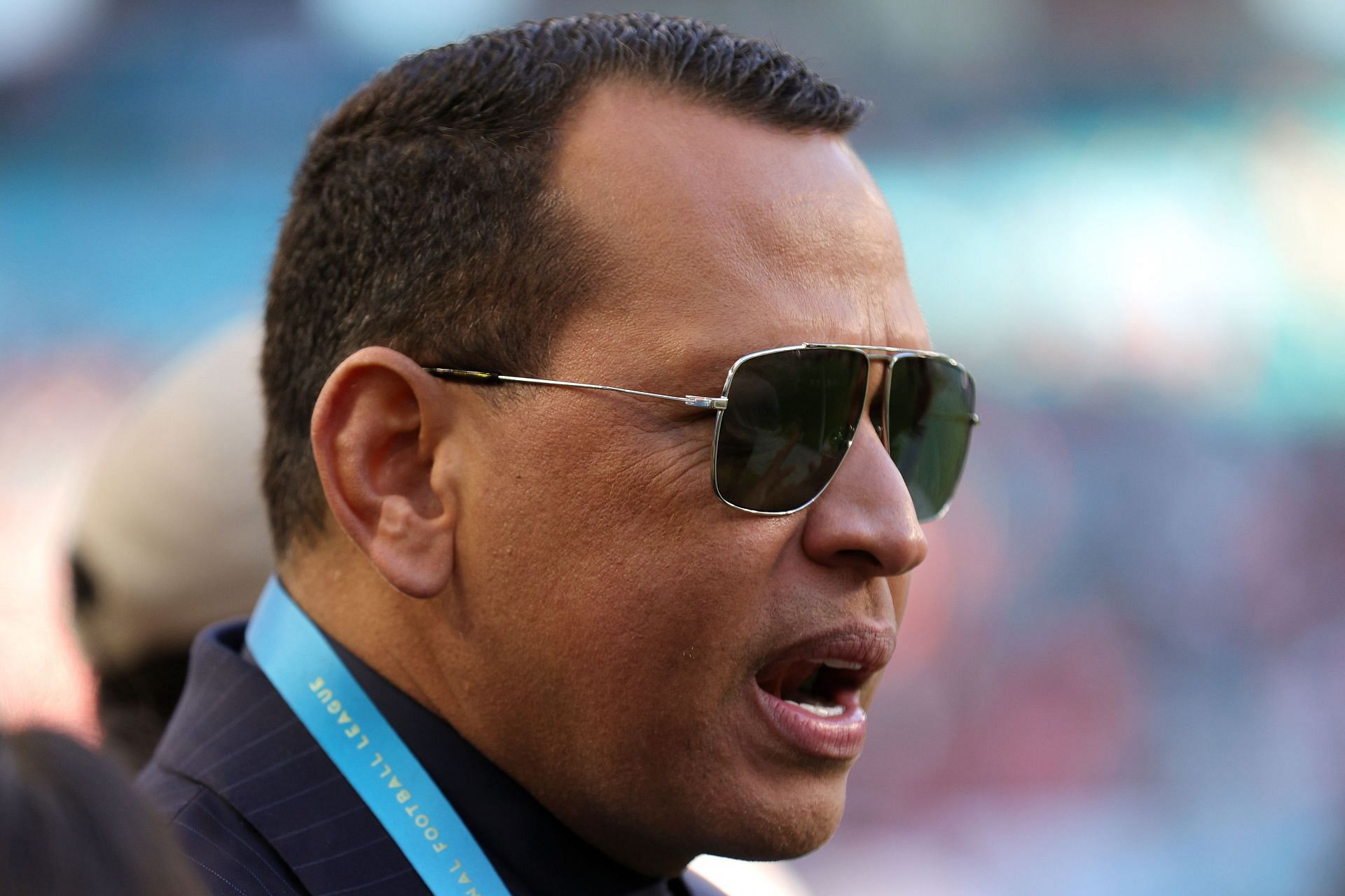 Legendary baseball star Alex Rodriguez is seen cheering at Super Bowl LIV - the San Francisco 49ers against the Kansas City Chiefs.