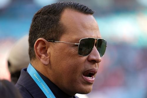 Legendary baseball star Alex Rodriguez is seen cheering at Super Bowl LIV - the San Francisco 49ers against the Kansas City Chiefs.