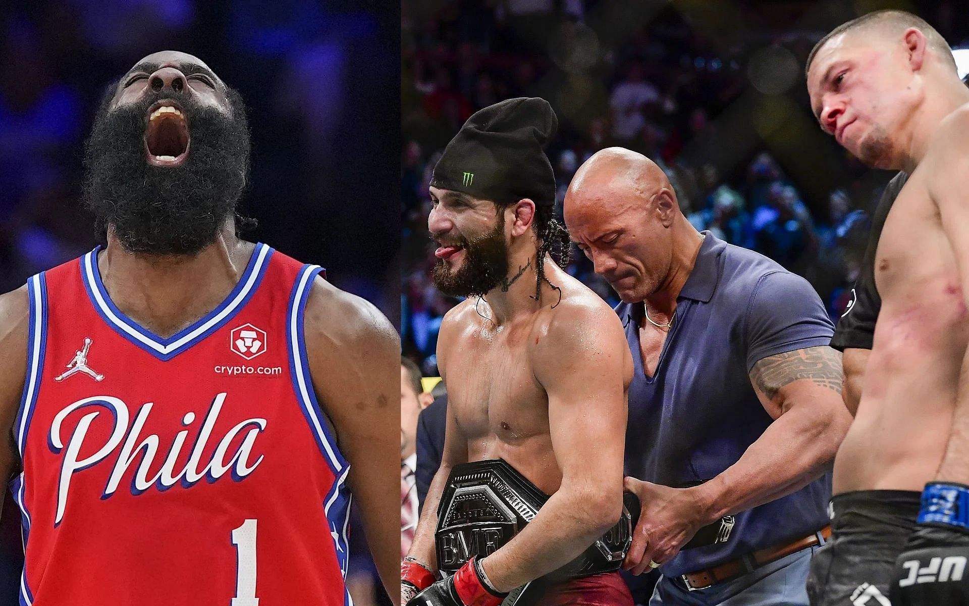 James Harden (left), Jorge Masvidal (center), Nate Diaz (right)