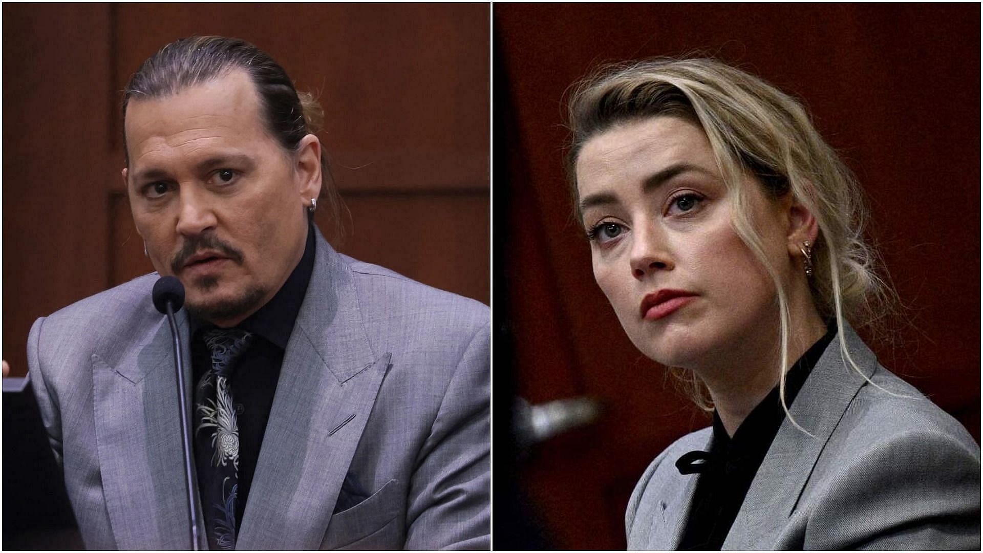 Johnny Depp and Amber Heard in court (Image via Evelyn Hocksteinp/Pool/AFP/Getty Images and Brendan Smialowski/POOL/AFP/Getty Images)