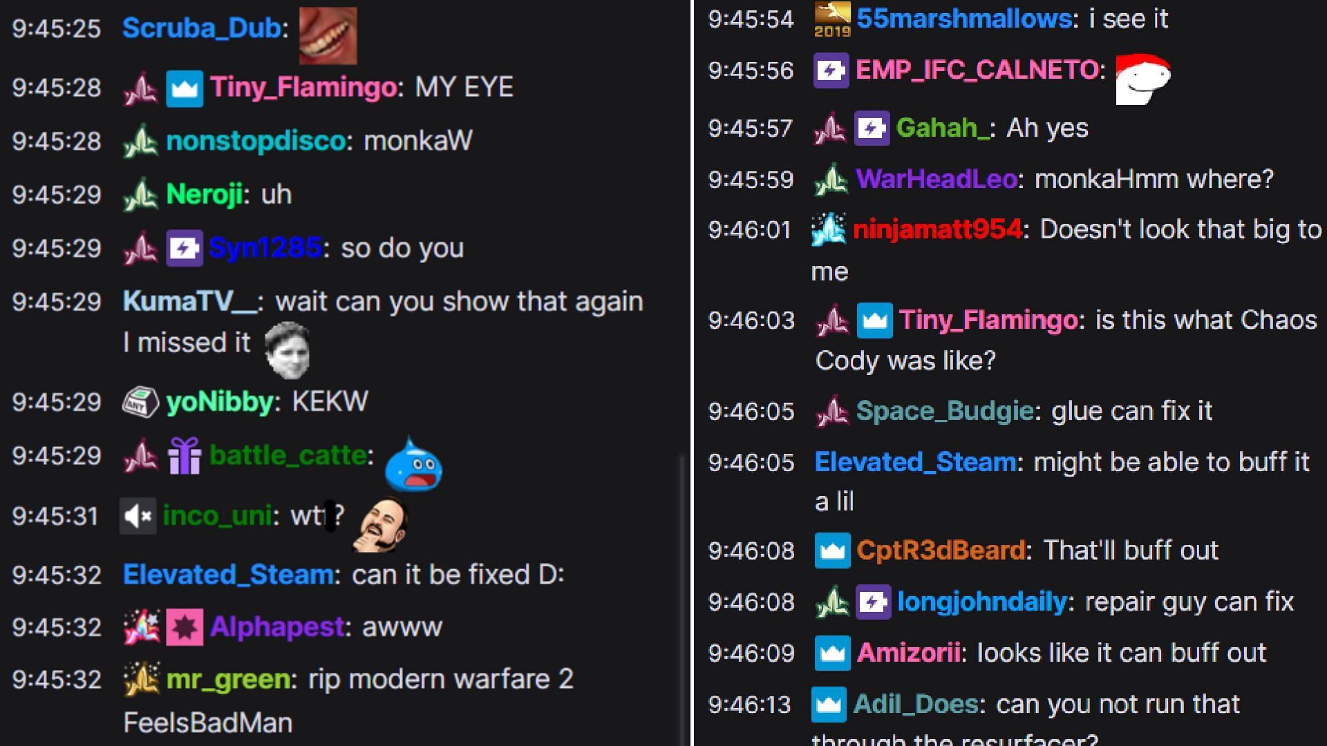 Chat reacting to the broken disc (Image via DSKoopa/ Twitch)