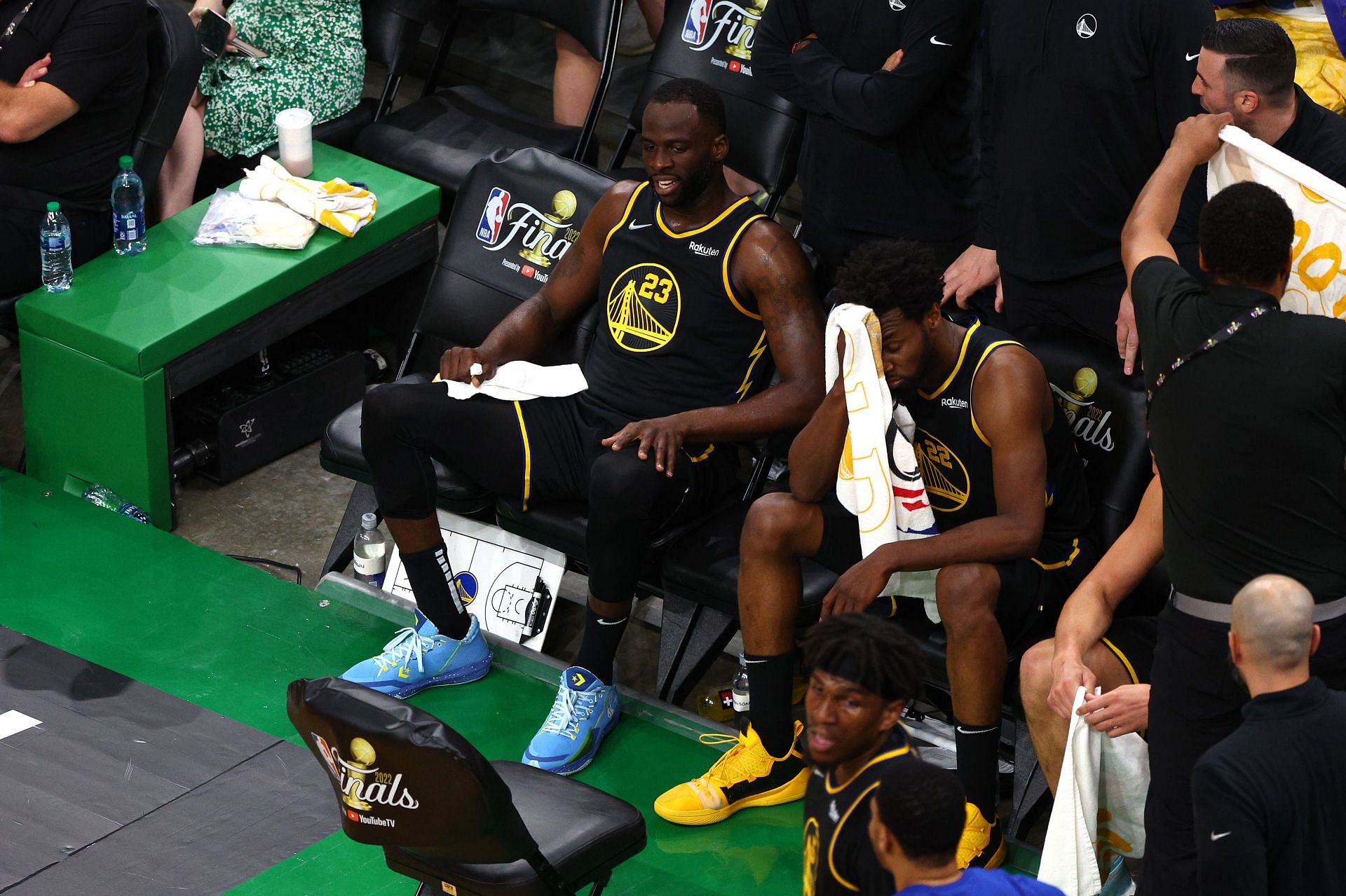 Draymond Green of the Golden State Warriors on the bench during Game 3 of the 2022 NBA Finals.