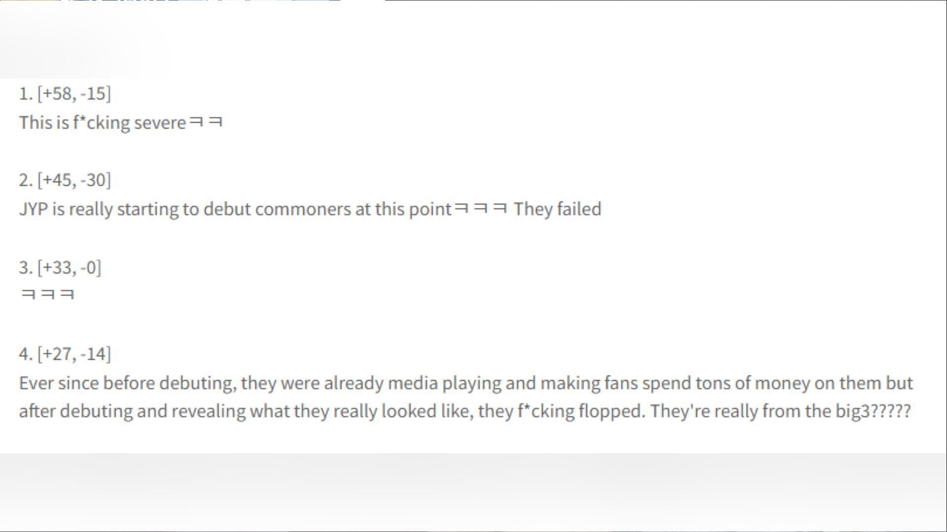 Comentarios criticando al grupo (Captura de pantalla vía Pannchoa)