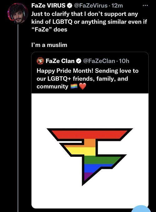 Faze Virus Faces Backlash On Twitter After Disagreeing With Faze Clans Pride Month Post