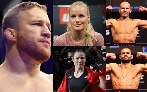 Gaethje (left); Shevchenko and Zhang (top and bottom center); Teixeira and Fialho (top and bottom right)