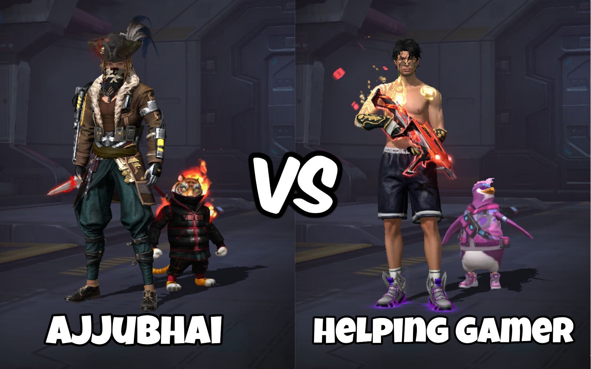 Comparing the stats of Ajjubhai and Helping Gamer in Free Fire (Image via Garena)