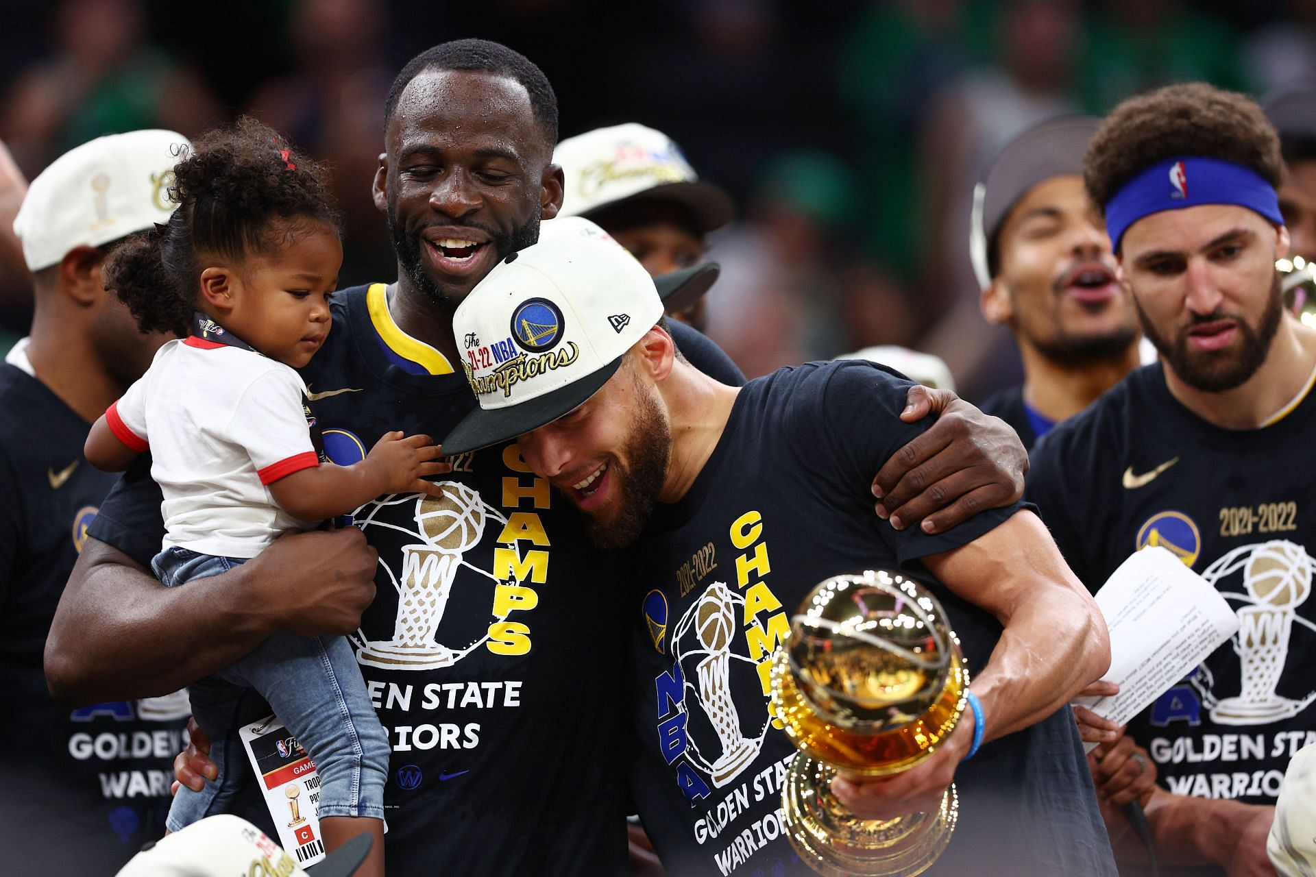 The Golden State Warriors&#039; trio celebrates winning the NBA championship
