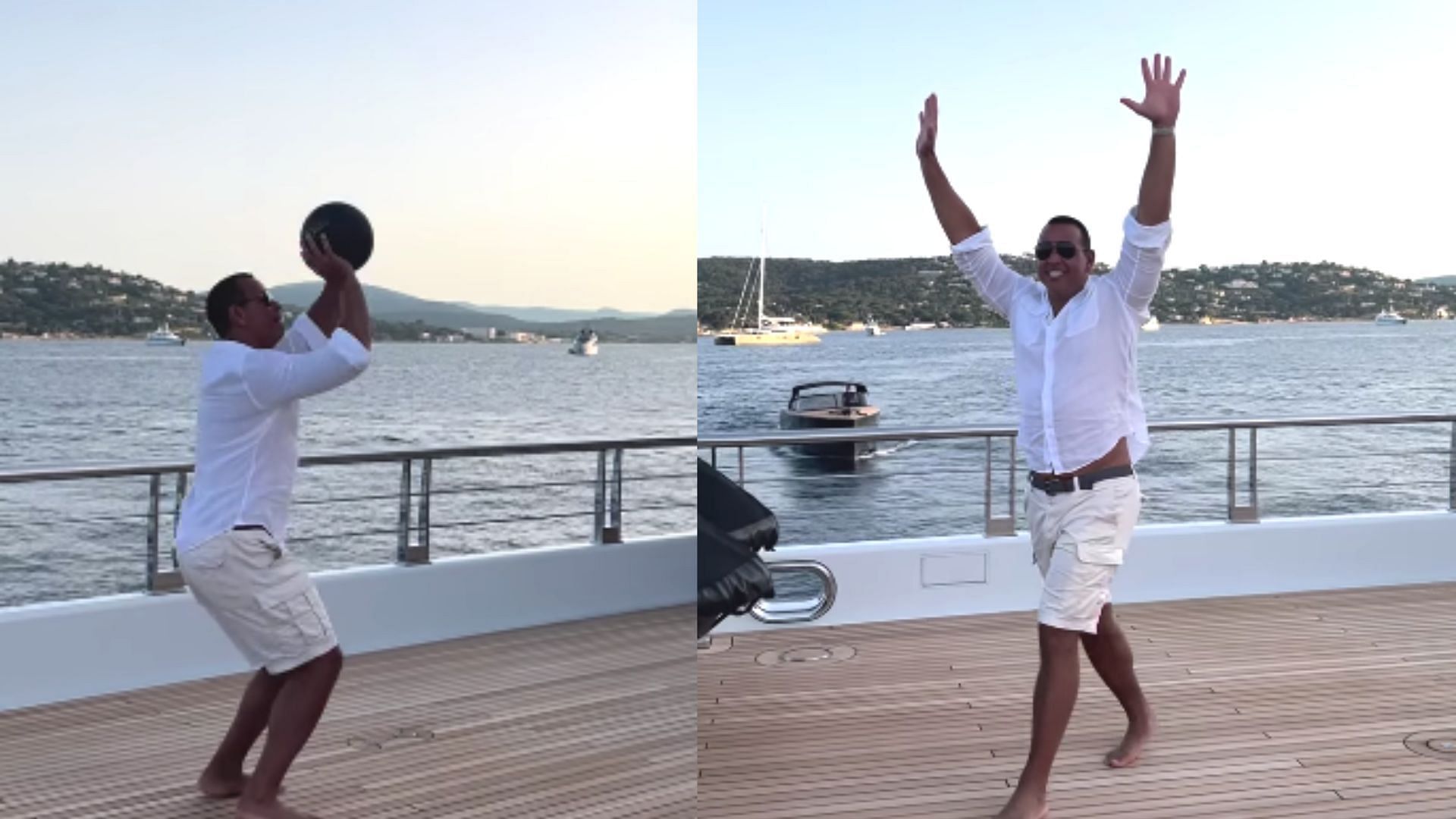 Alex Rodriguez plays basketball on his yacht in Italy. (Source: A-Rod&#039;s Instagram)