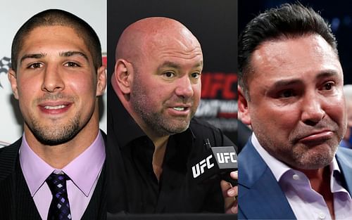 Brendan Schaub (left), Dana White (centre), Oscar De La Hoya (right)