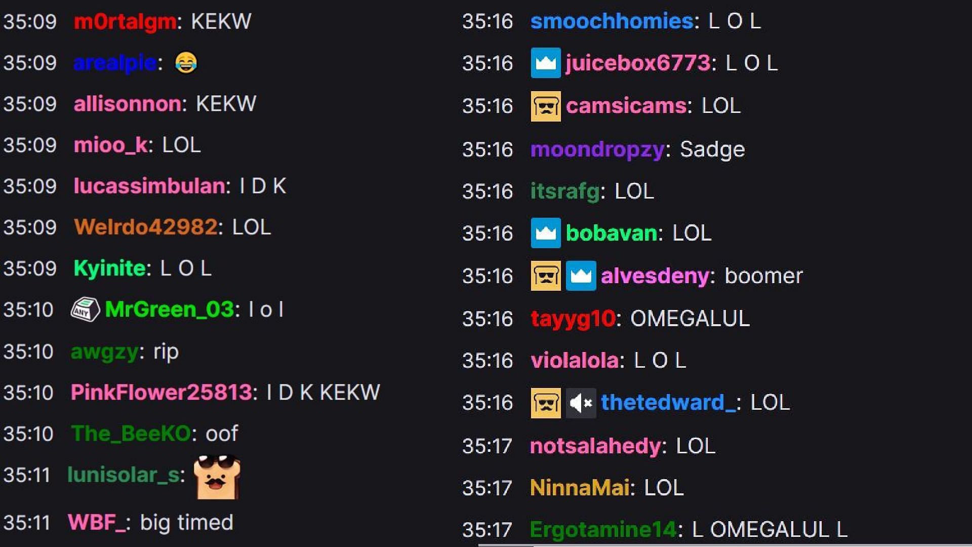 Fans love the chat history being exposed (Image via Disguised Toast/Twitch)