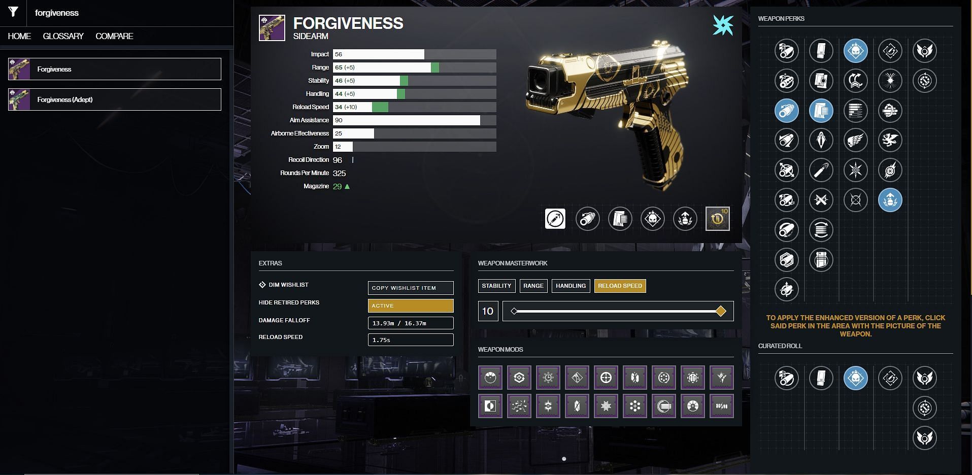 Forgiveness PvE god roll (Image via Destiny 2 Gunsmith)