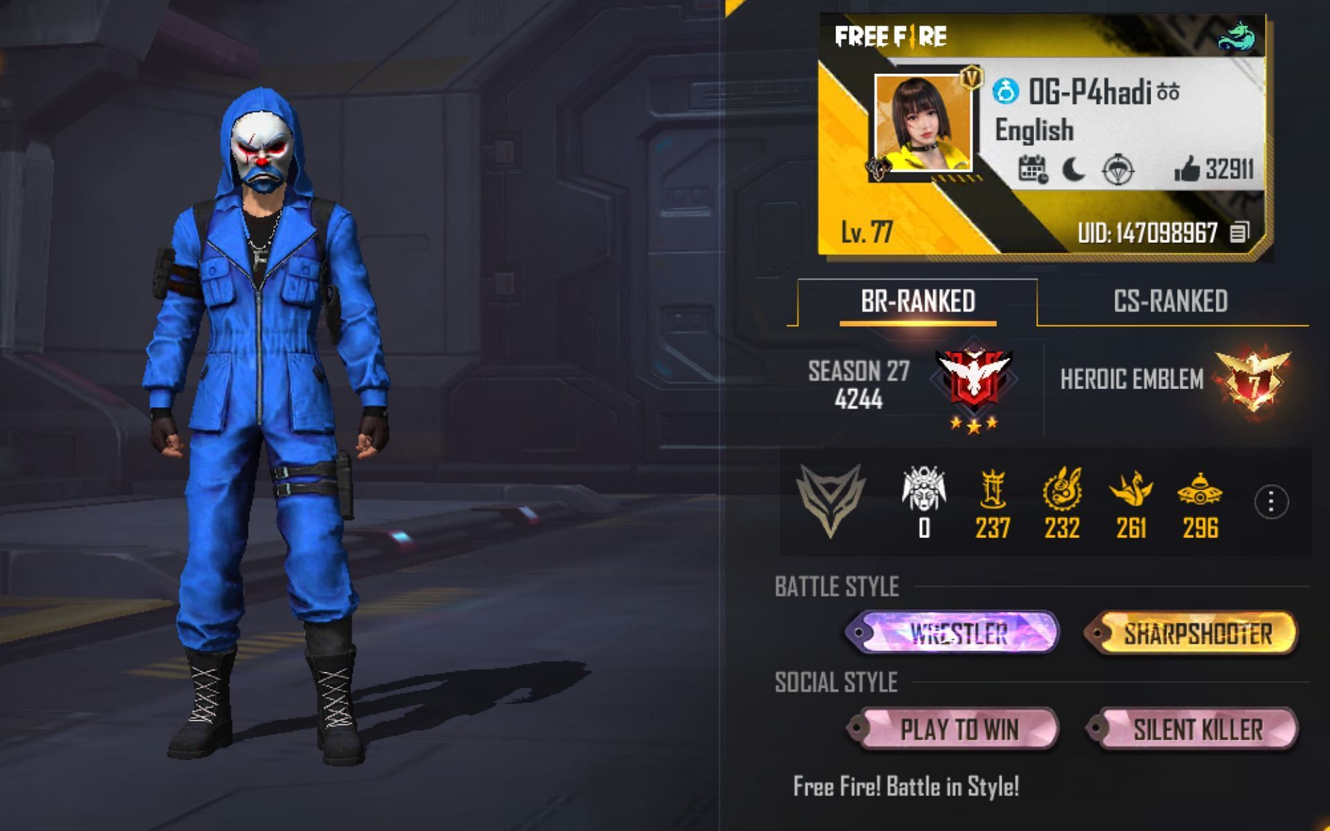 Pahadi Gamer&#039;s Free Fire MAX ID (Image via Garena)