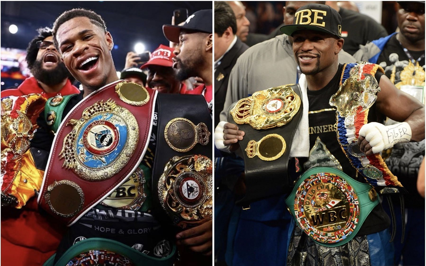 Devin Haney (left), Floyd Mayweather Jr. (right) - Images via @realdevinhaney, @floydmayweather on Instagram