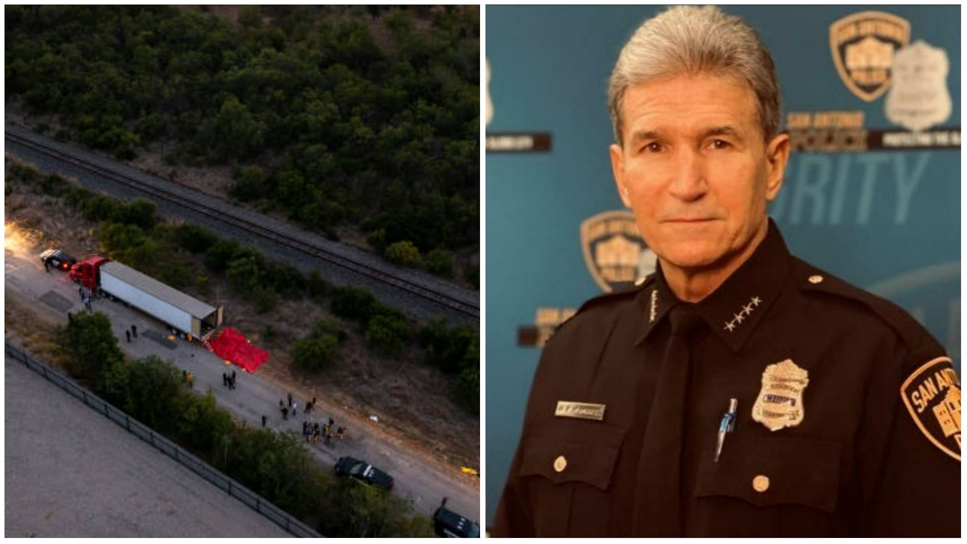 SAPD Police Chief McManus calls migrant tragedy a crime against humanity (Images via Getty Images/Twitter)