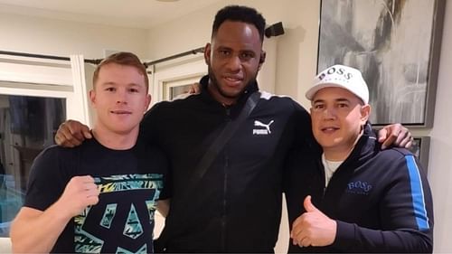 Canelo Alvarez (left), Frank Sanchez (center), Eddy Reynoso (right) [Image courtesy of Instagram @cubanflash2016]