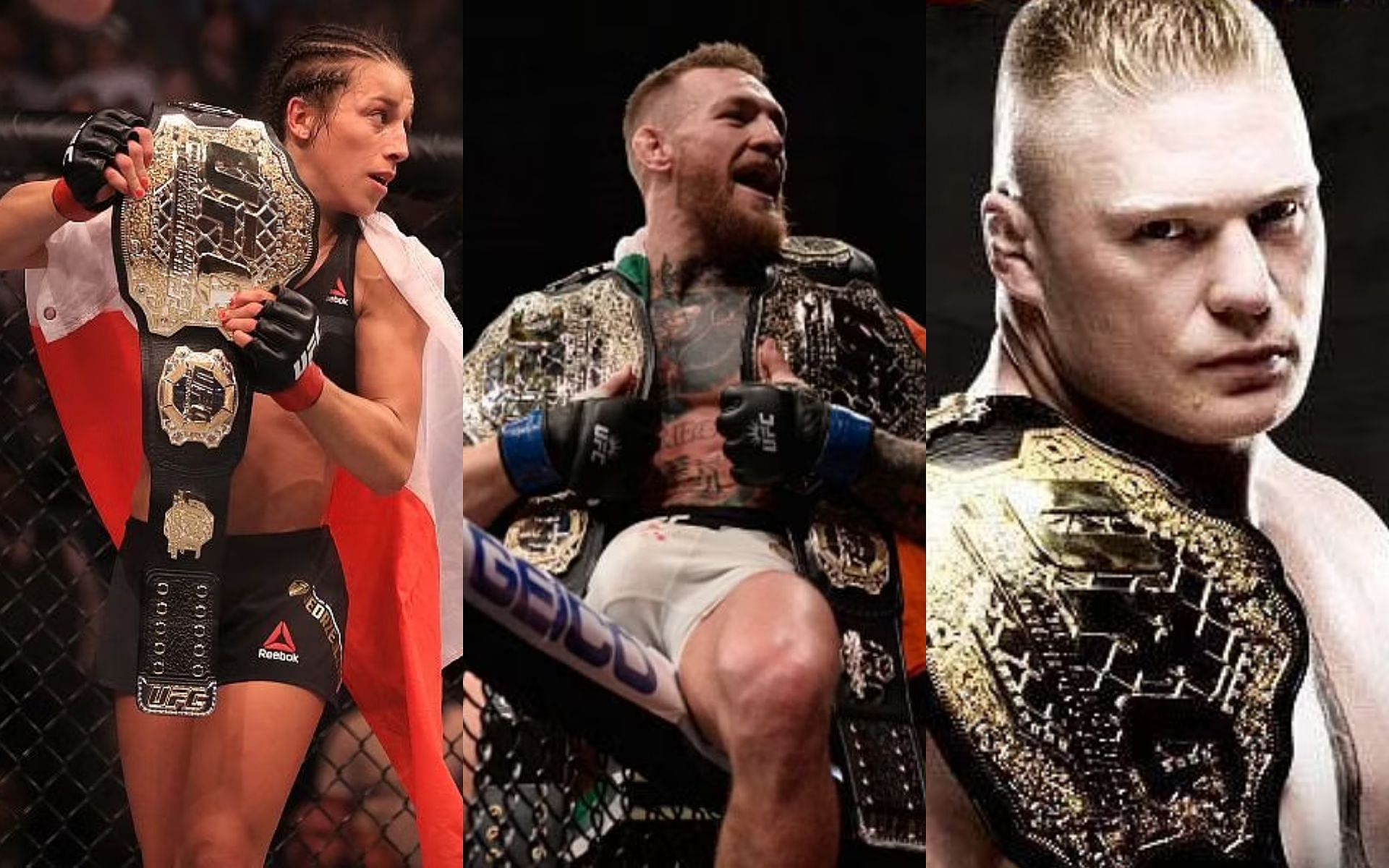 Joanna Jędrzejczyk, Conor McGregor, and Brock Lesnar (left to right)