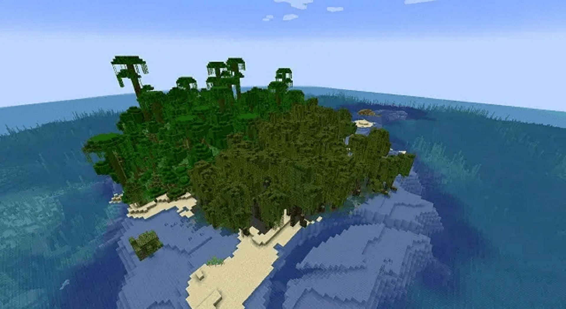 This spawn island combines a jungle and a mangrove swamp (Image via Mojang)