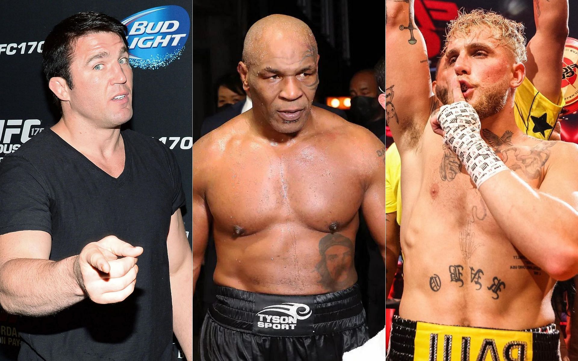 Chael Sonnen (left), Mike Tyson (middle) and Jake Paul (right)